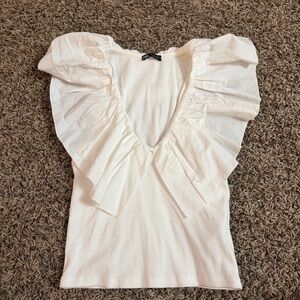 Zara Ruffled V-Neck Women’s Top - White